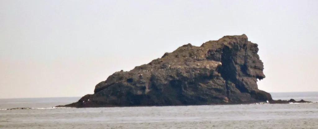 Lo scoglio del Vitello fotografato dalla spiaggia di Capo Sperone