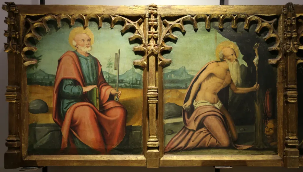 San Pietro e san Girolamo, particolare della predella di Valverde attribuita ad Antioco Mainas, alla Pinacoteca Nazionale di Cagliari.